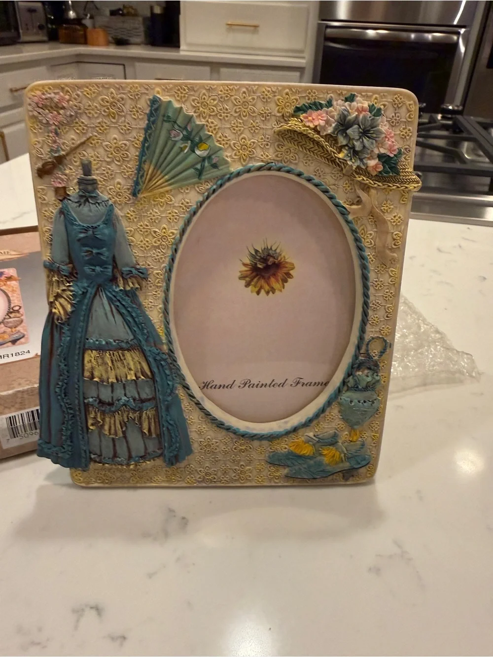 Victorian Dress Blue Hand Painted Resin Picture Frame 3.5x5 Photo Frame w/ Box